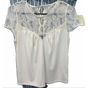 Express White Lace Top Flowy  Blouse Shirt Womens Size XS